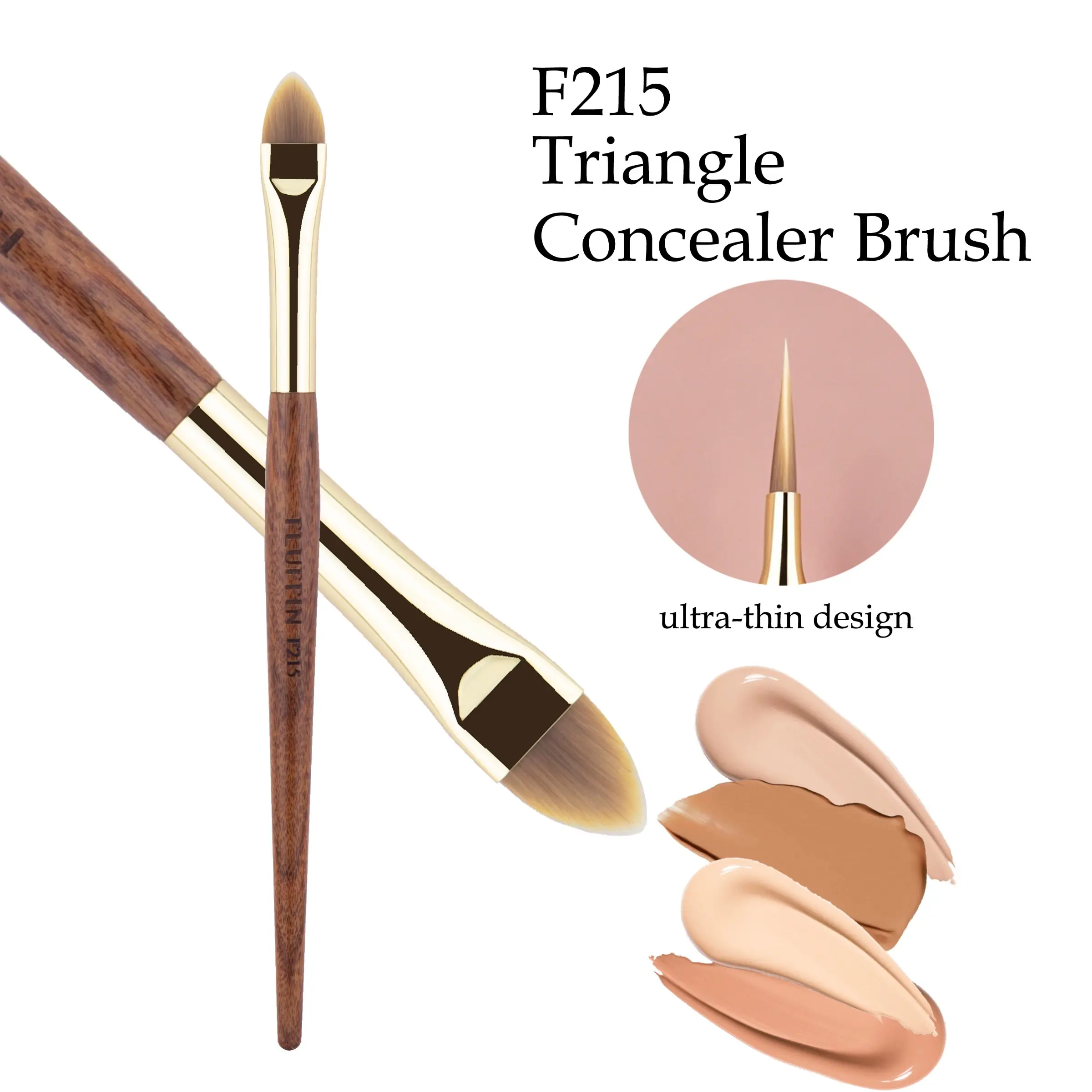 F215 Triangle Concealer Brush, Pro Concealer Brush, Ultra-Thin Concealer Blending Brush, High-End Makeup Tool, Face Makeup Brush, Copper Pipe Rosewood Handle, Triangle Shape, Precise Concealment, Natural Finish, 1pcs