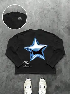 Men's Long Sleeve T-Shirt, Slim Fit, 3D Star Pattern, Casual Fashion, All Seasons, Home Wear, Versatile Street Style, Perfect Gift