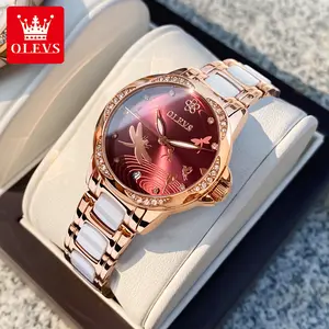 Flagship new 2025 luxury ceramic women's automatic mechanical watch OLEVS brand dragonfly relief value watch