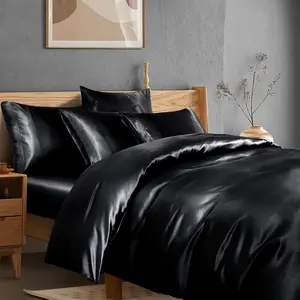 6 count Black Satin Duvet Cover Set  Size with Satin Fitted Sheet - Not Comforter, Silky Comforter Cover Set  Duvet Covers and Sheets (4 Pillowcases, 1 Duvet Covers, 1 Fitted Sheet)
