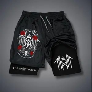 Sleep Token Merch Summer Unisex Shorts Jorts Outfit Graphic Double-Layer Sports Shorts Comfortable Breathable Quick-Drying Elastic Waistband Drawcord