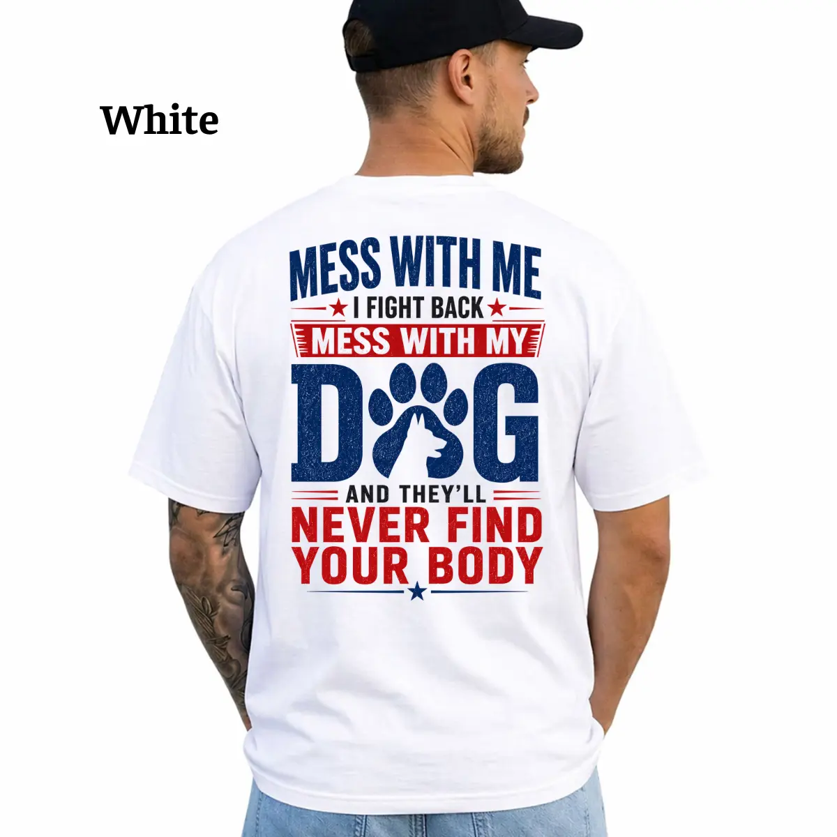 Funny Protective Dog Dad Graphic T-Shirt, Mess With My Dog Quote Tee, Sarcastic Gift for Men, Pet Owners, Dog Lovers, Husbands and Proud Fathers