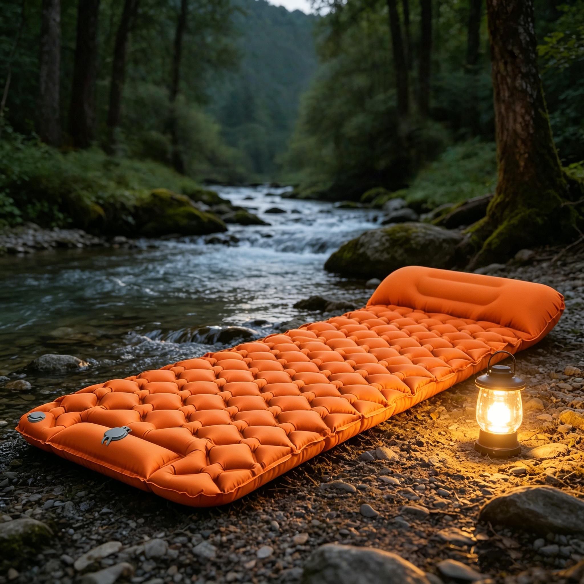 1 single foot inflatable sleeping pad, widened and thickened with drawstring, ultra light and foldable air cushion, suitable for camping, hiking, beach picnicking, travel, family rest, car rest, and outdoor backpacks