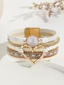 Inspirational Heart Leather Bracelet for Women, Heart Cuff Bracelet, Boho Style Wraparound Jewelry, Unique Gift for Birthday or Christmas, Fashionable Silver Color Bangle, Fashion Bracelets