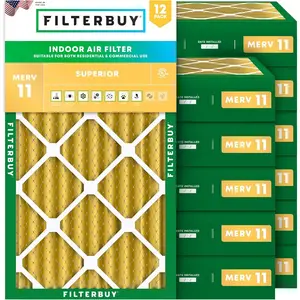 Filterbuy 16x25x4 Air Filter (12-Pack), Pleated MERV 11 Allergen Defense HVAC AC Furnace Air Filters (Actual Size: 15.50 x 24.50 x 3.63 Inches)
