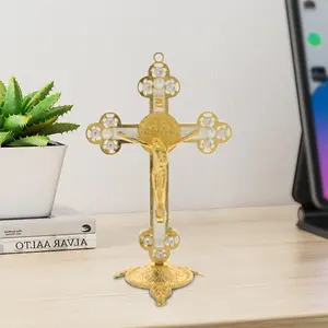 Cross Ornament, 1 Count Vintage Cross Statue Decoration, Stylish Religious Decor, Religious Decoration for Home Office Desktop Car, Home Decor Supplies