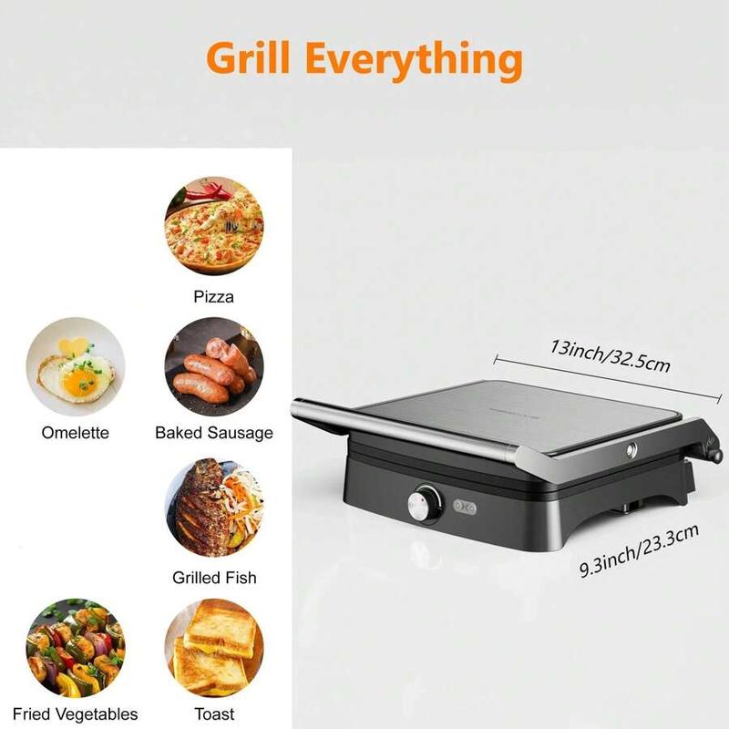 3-In-1 Panini Press With Temperature Control, 4-Slice Grill Sandwich Maker & Griddle Grill Combo, Removable Dishwasher-Safe Plates, 180° Hinged For Indoor BBQ/Flat Top Grilling, Stainless Steel