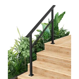 Adjustable Metal Handrail for 3-6 Steps – Black Deck Stair Railing for Porch, Exterior or Indoor Use – DIY Installation Kit（Glossy Black）
