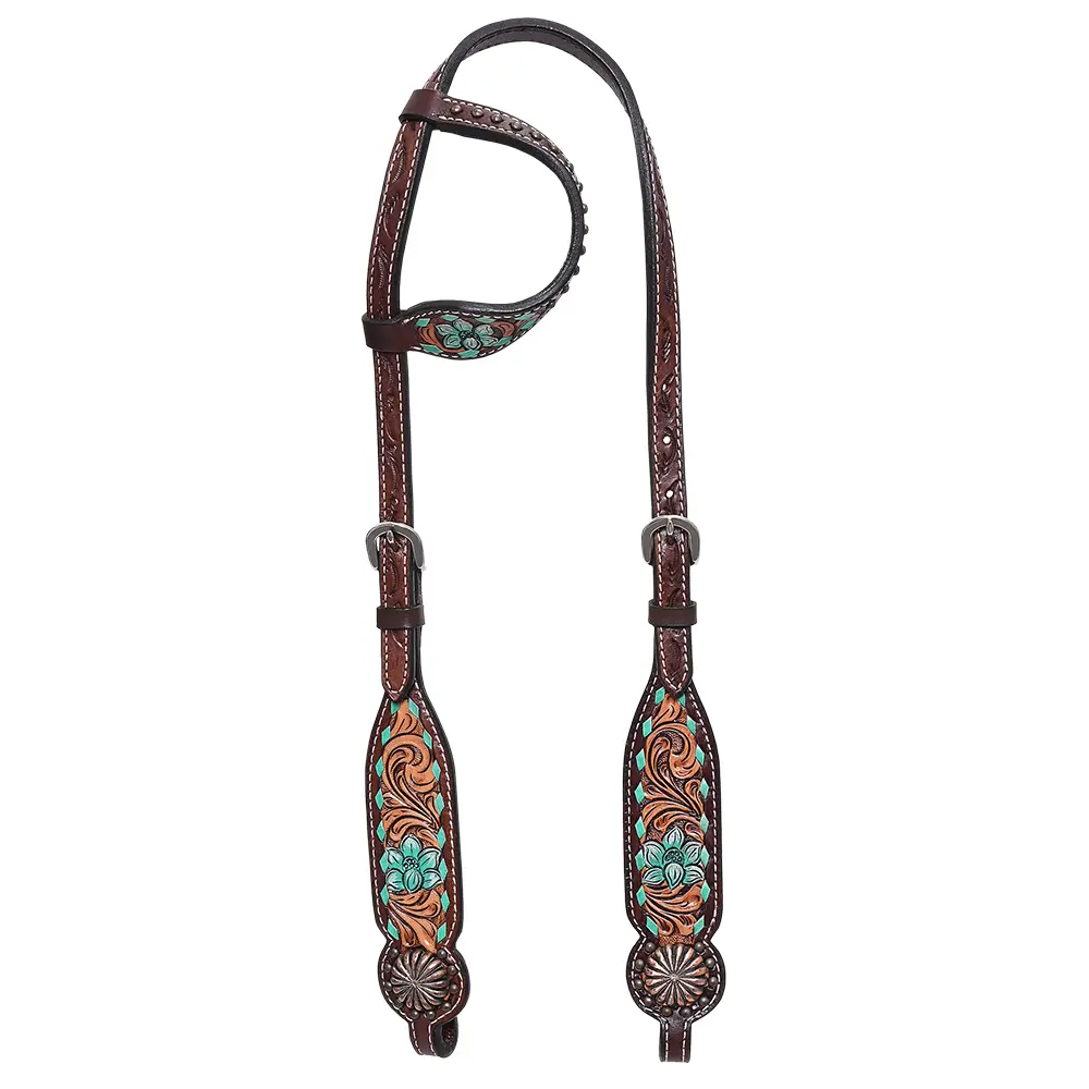HILASON Western Horse Floral Headstall Breast Collar One American Leather Tack Set