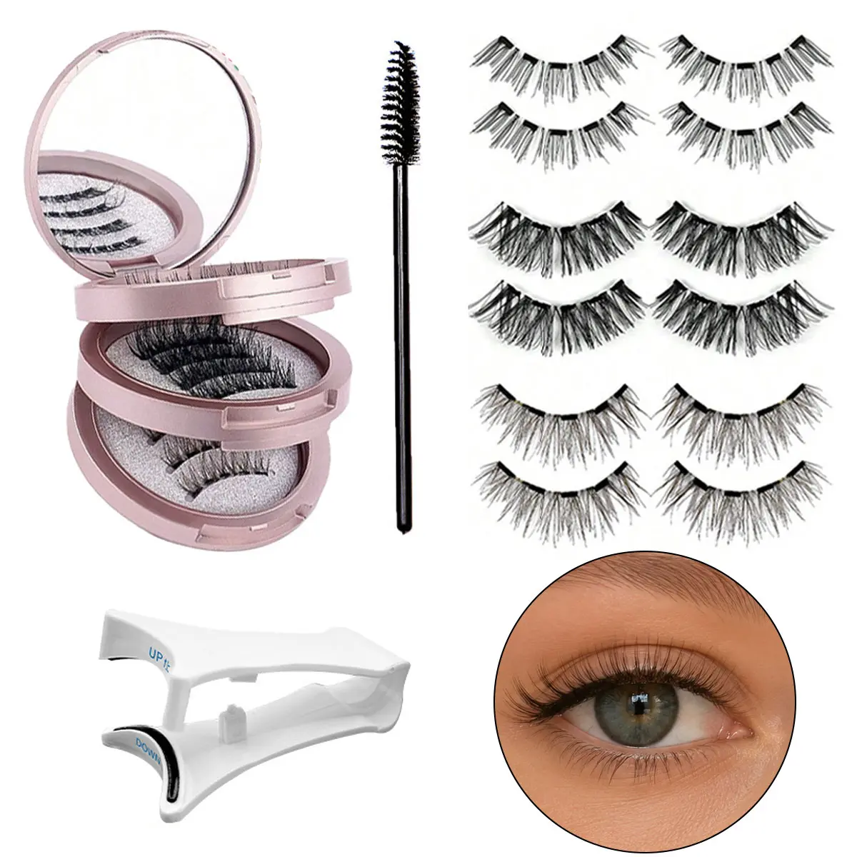 Reusable Magnetic Eyelashes Kit with Applicator & Mirror Compact Case, Glue-Free Soft Natural Look False Lashes for Daily Wear