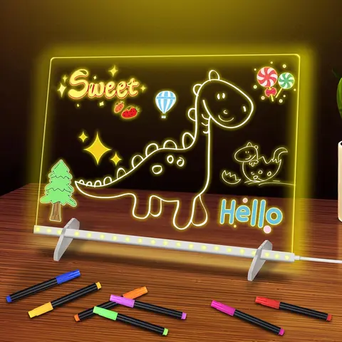 13"x10" 7-Color LED Acrylic Note Drawing Board for Children, Light-Up Dry Erase Board with Complete Accessories, 4 Light Modes DIY Toy to Boost Art Potential & Color Cognition, Perfect Gift