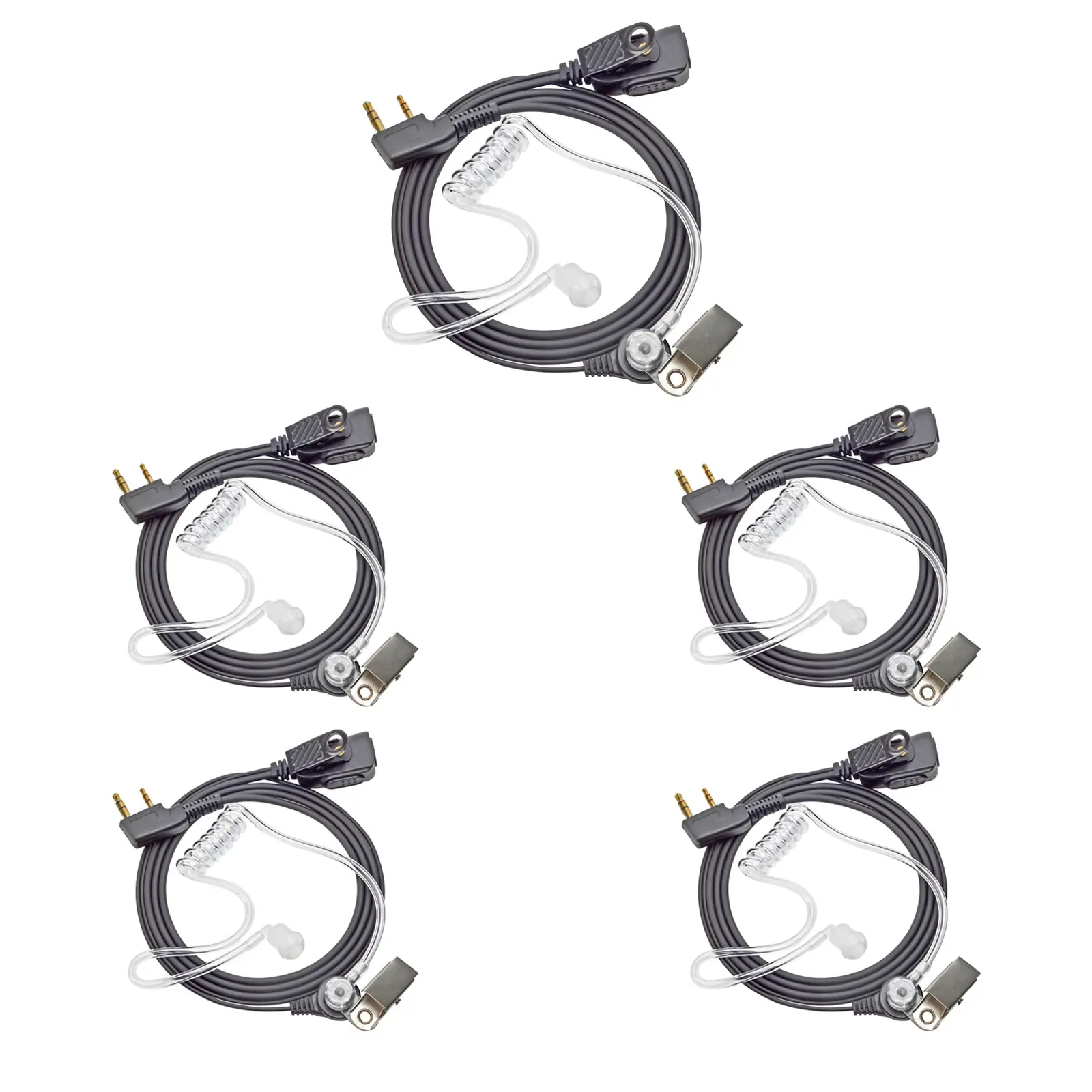 YNIBST 2-Pin K Plug Walkie Talkie  Headset Clear Air Acoustic Tube with Noise Cancelling Mic PTT for Baofeng UV-5R BF-888S Kenwood TK-2100 Retevis TYT Wouxun Radios Compatible with Police Security and Law Enforcement Use(5 Pack)