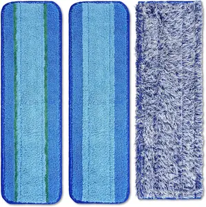 3 Pack Microfiber Cleaning for Pads for Mop Hardwood Floor Cleaner Mop Replacement, 2 Deep Microfiber Cleaning Pad 1 Dusting Pad Wet Mop Dry Dust Mop Cleaner Washable Reusable Refilll Light Blue