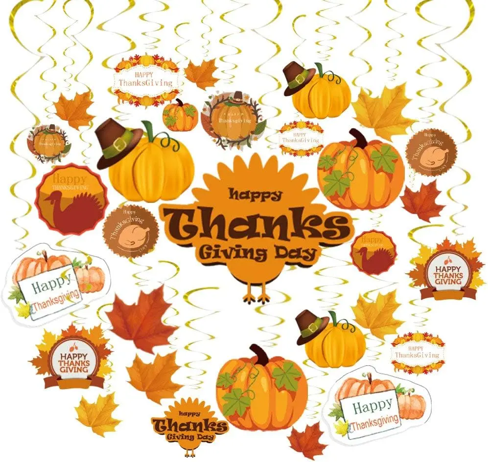 GOER 30 Pcs Thanksgiving Hanging Swirls for Thanksgiving Party Supplies Decorations