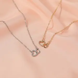 Openwork Double Heart Necklace Interlocking Hearts Clavicle Chain Everyday Wear Gift for Women