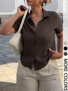 Women's Casual Vintage Textured V-Neck Summer Short Sleeve Fitted T-Shirt, Basic, Versatile Fit, Perfect for Everyday Wear, Stylish and Comfortable Minimalist