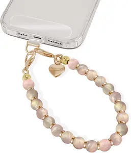 Phone Wrist Strap With Beaded Charms - Detachable Hand Lanyard Bracelet Fashion Accessory for Women Chain Wristlet for Phone Case With Clear Tether Tabs