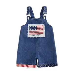 PYBCVRRD Kids Toddler Baby Boy Girl 4th of July Denim Overalls Romper American Flag Print Patriotic Jean Jumpsuit Toddler Independence Day Suspender Pants
