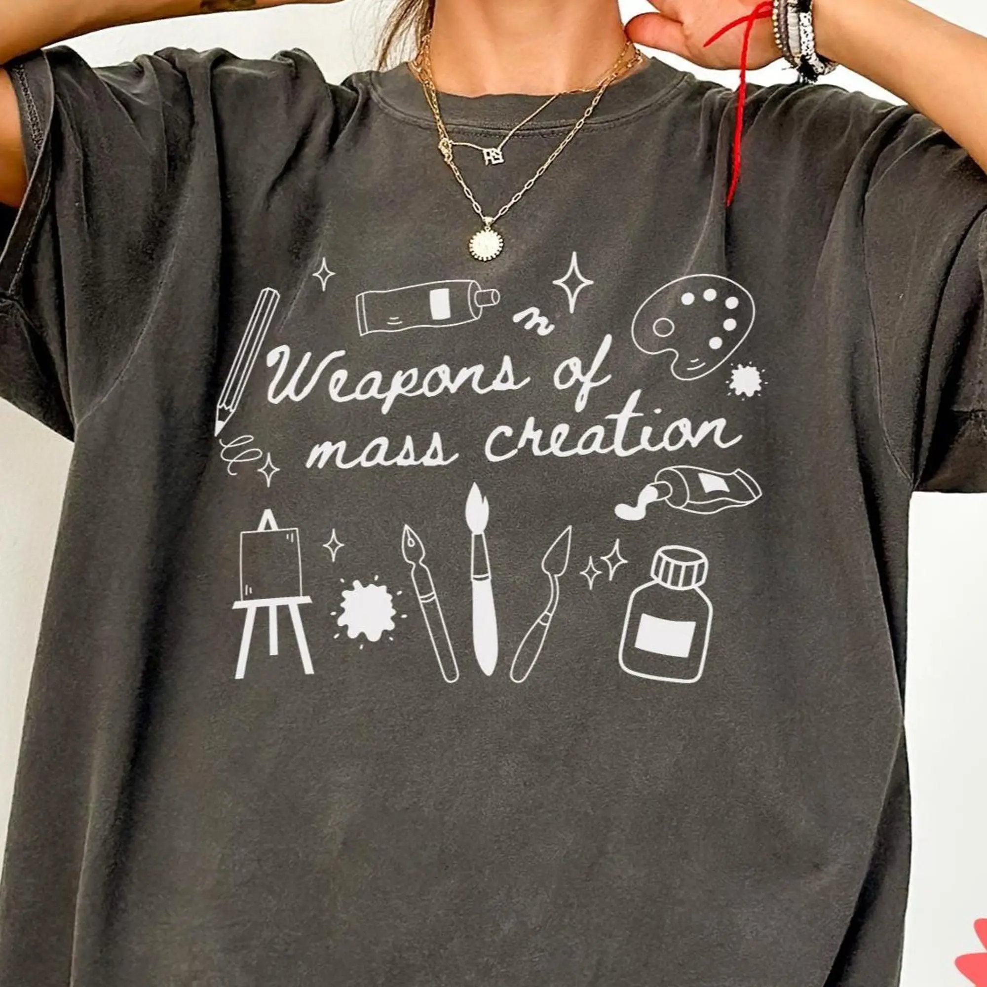 Weapons Of Mass Creation Shirt, Comfort Colors Art Lover Shirt, Painter Shirts, Art Teacher Outfit, Cute 90s Doodles , Colorful Tshirt