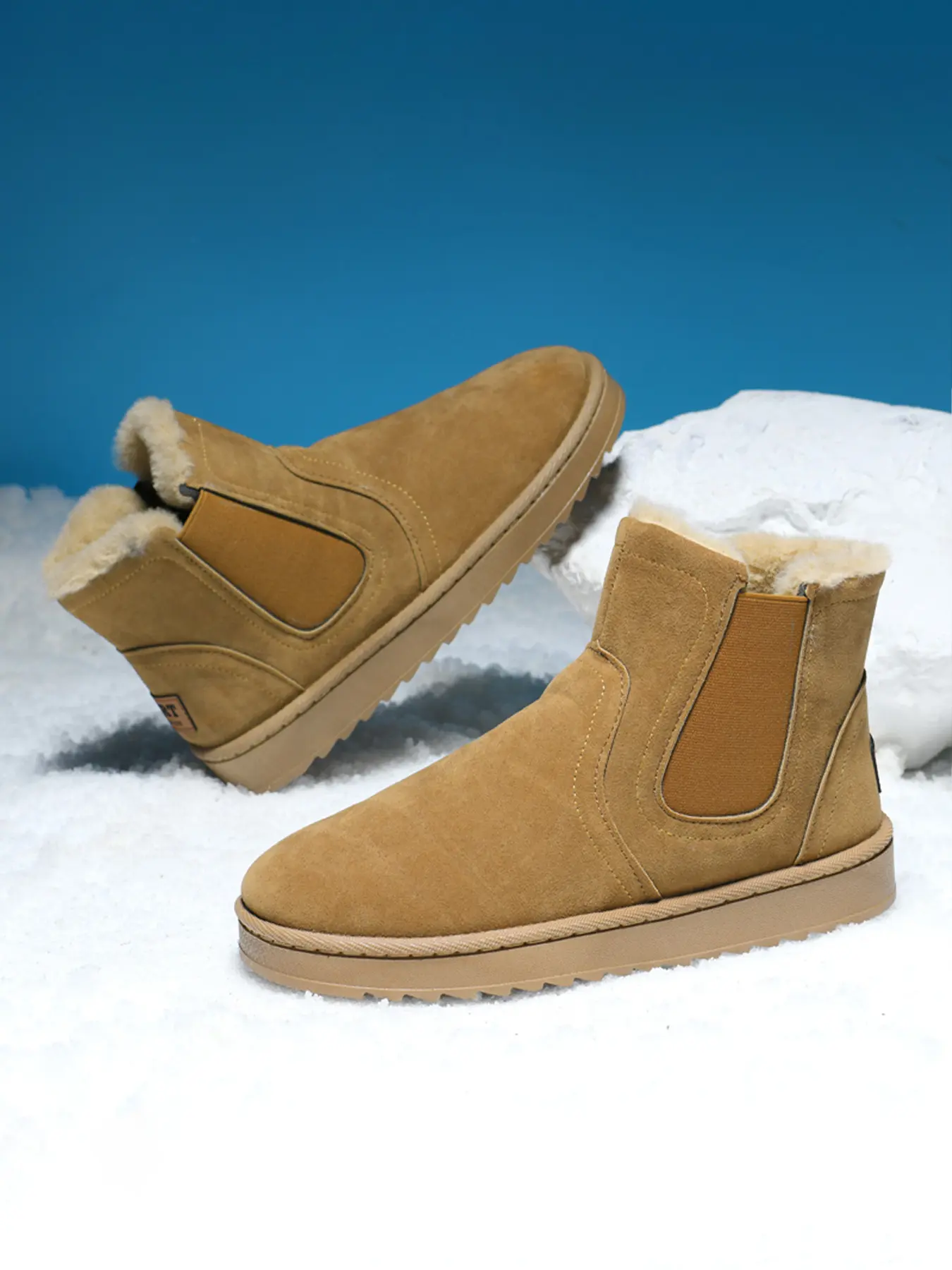 Men's High-Top Snow Boots, Solid Color Boots, Slip On Boots, Fleece Lined Warm Winter Shoes, Casual Indoor Outdoor Footwear, Comfortable & Stylish Design, Fuzzy Boots