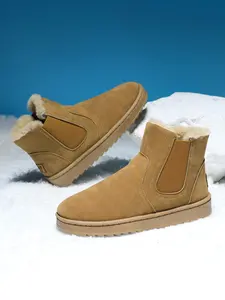 Men's High-Top Snow Boots, Fleece Lined Warm Winter Shoes, Casual Indoor Outdoor Footwear, Comfortable & Stylish Design, Fuzzy Boots
