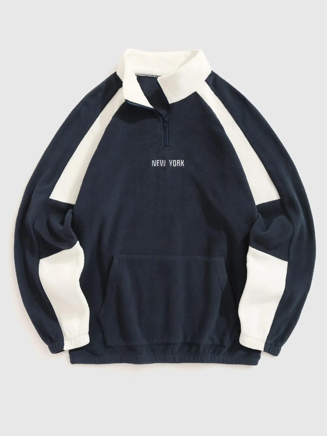 Men's Colorblock Raglan Sleeve Zip Up Sweatshirt, Casual Regular Fit Letter Embroidery Pocket Stand Collar Pullover for Fall & Winter, Men's Clothes f