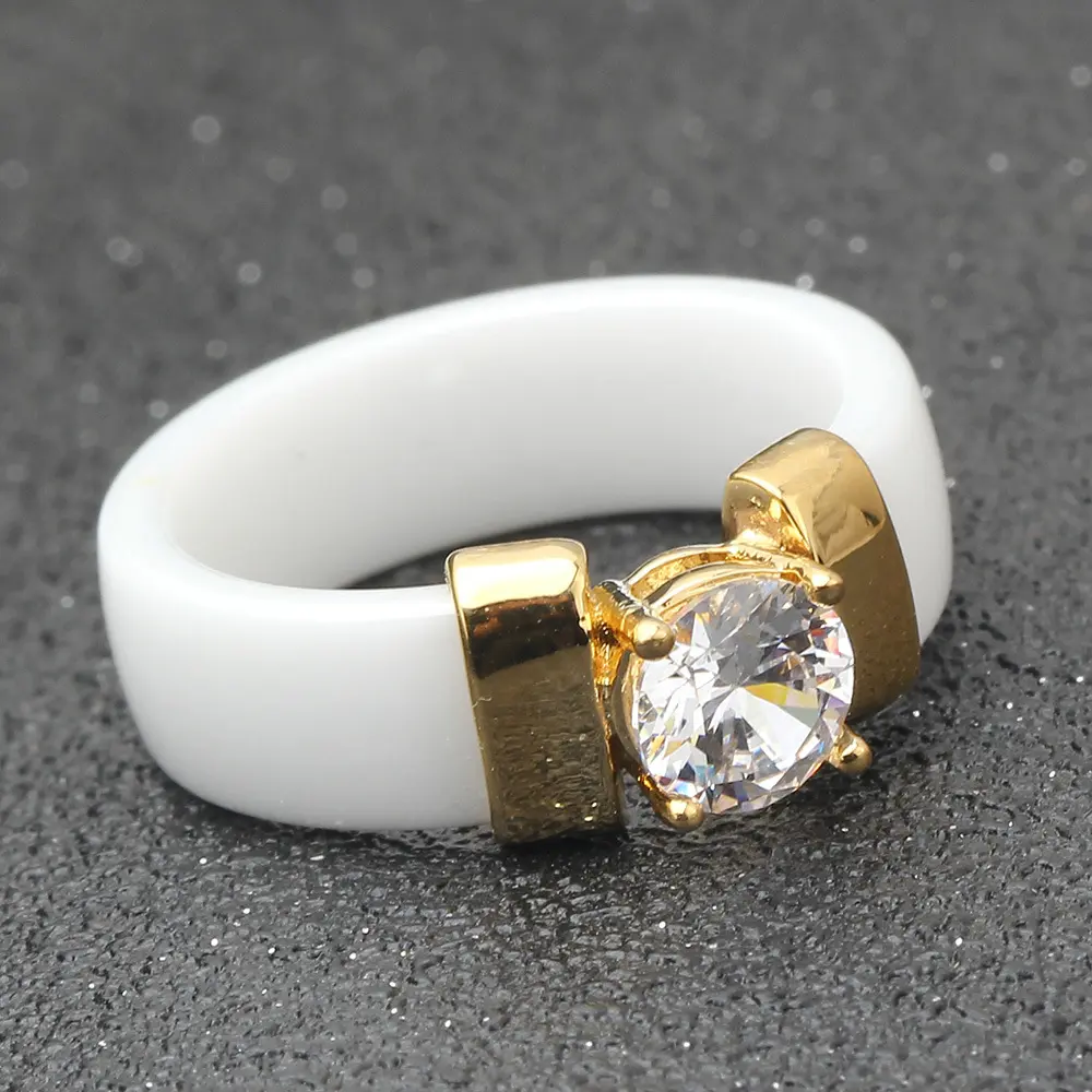 Ceramic ring new hot selling 6MM ceramic personality simple black and white zirconium pair ring fashion wholesale spot size 5-13 diamond ring