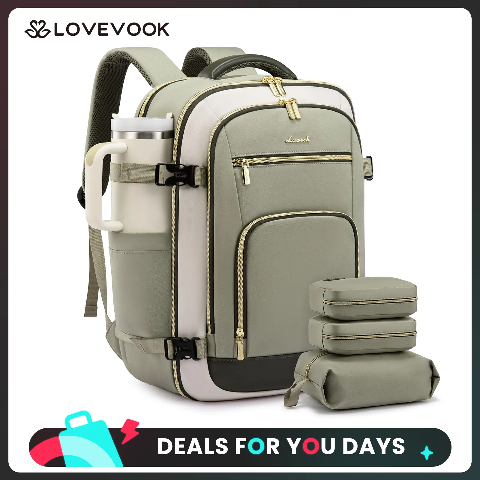 LOVEVOOK Travel Backpack For Women & Men, 40L &50L Carry On Backpack Flight Approved, TSA Personal Item Travel Bag Fits 17 Inch Laptop, Business Weekender Overnight Waterproof Daypack With 2 Cubes