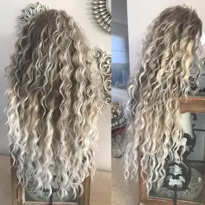 26 Inch Ombre Ash Blonde Curly Wig 80s Long Wavy Wigs For Women Fluffy Synthetic Fiber Carnival Party Halloween Costume Big Volume Hair Brown Shades Blonde Realistic Hairstyle