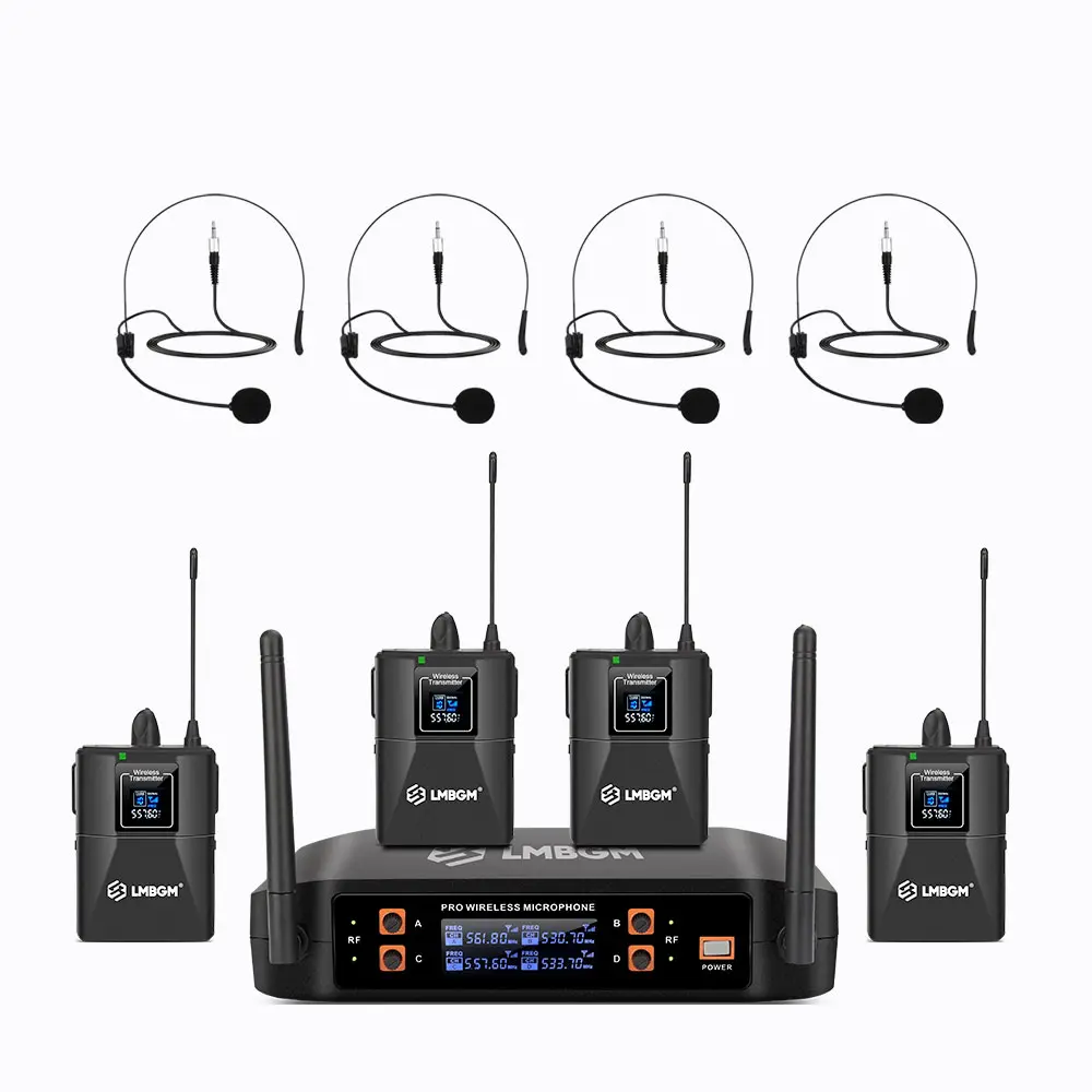 LMBGM D44 UHF Wireless Bodypack Microphone System, Headset/Lavalier Mic Options, Stable Range for Church Conference Teaching Stage