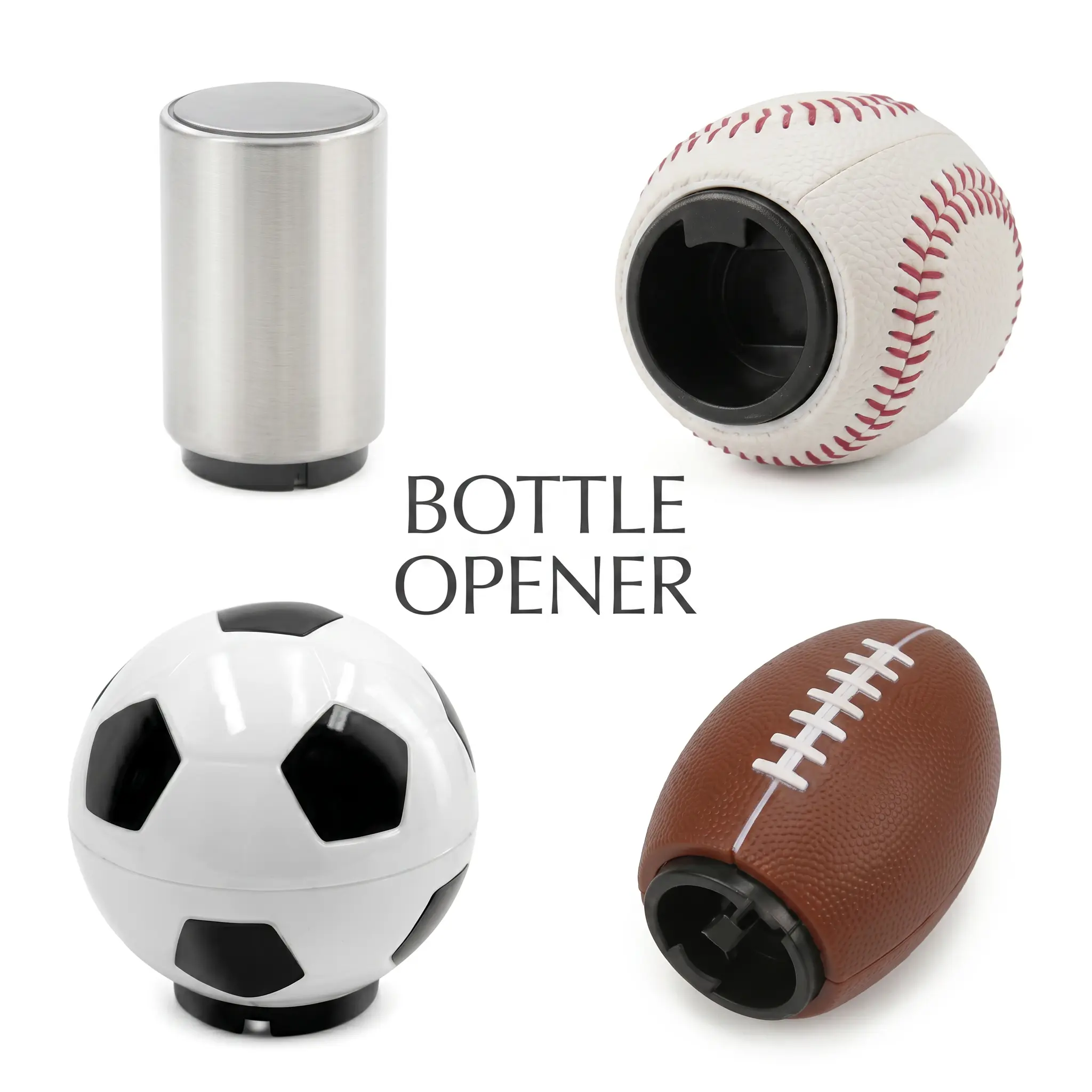 Single Select Bottle Opener, Push Type Automatic Bottle Cap Opener, Individual Soccer Baseball Football Stainless Steel Designs, Portable Bar Tool for Men, Party & Daily Use