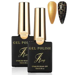 3D Crackle Gel Nail Polish Set,Gold Base Color & Black Crackle Nail Gel Glue Polish,Magic Burst Art Longlasting Cool Crackle Pattern,Air-drying Styling,UV Lamp Needed Base Nail Gel Glue Polish-15+12