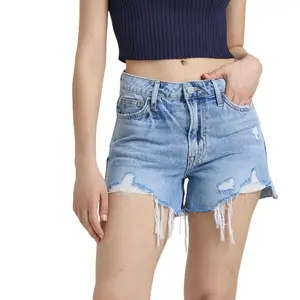 ONESO High Rise Short Jeans With Raw Hem Casual Denim Shorts For Summer Outfit