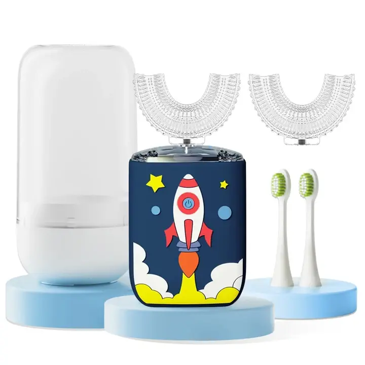 Kids' Fully Automatic Rechargeable U-Shaped Electric Toothbrush - Soft Bristles, Battery Operated, Oral Cleansing, Daily Use, U-Shaped Head Fits Small Mouths, Less Parental Help, for 2-12 Years Old, with Storage