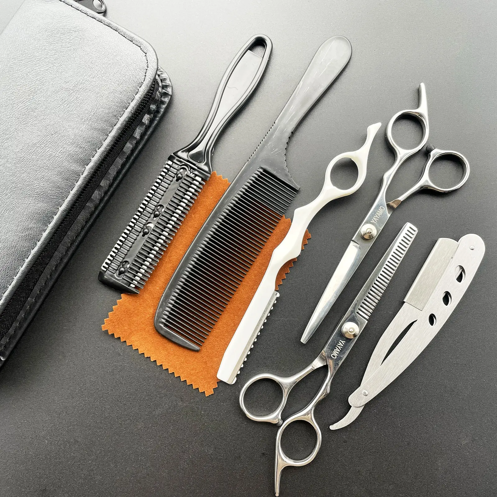 Best1998 2-Pair Barber Hair Cutting Kit - Professional Stainless Steel Haircare Tools, Salon-Grade Scissors & Thinning Shears, Smooth Handle, Precision Blades, Multiple Combs, Barber Equipment, Hair Tools for Adult Styling Needs