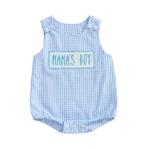 Mama's Boy Gingham Baby Bubble Romper Overalls Outfit Newborn Plaid Sleeveless Onesie Bodysuit Jumpsuit Summer Clothes
