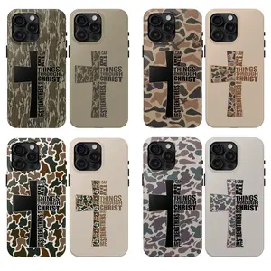 I Can Do All Things Through Christ Who Strengthens Me, Vintage, Retro Camo Cross Phone Case, Men's, Women's Religious Phone Case