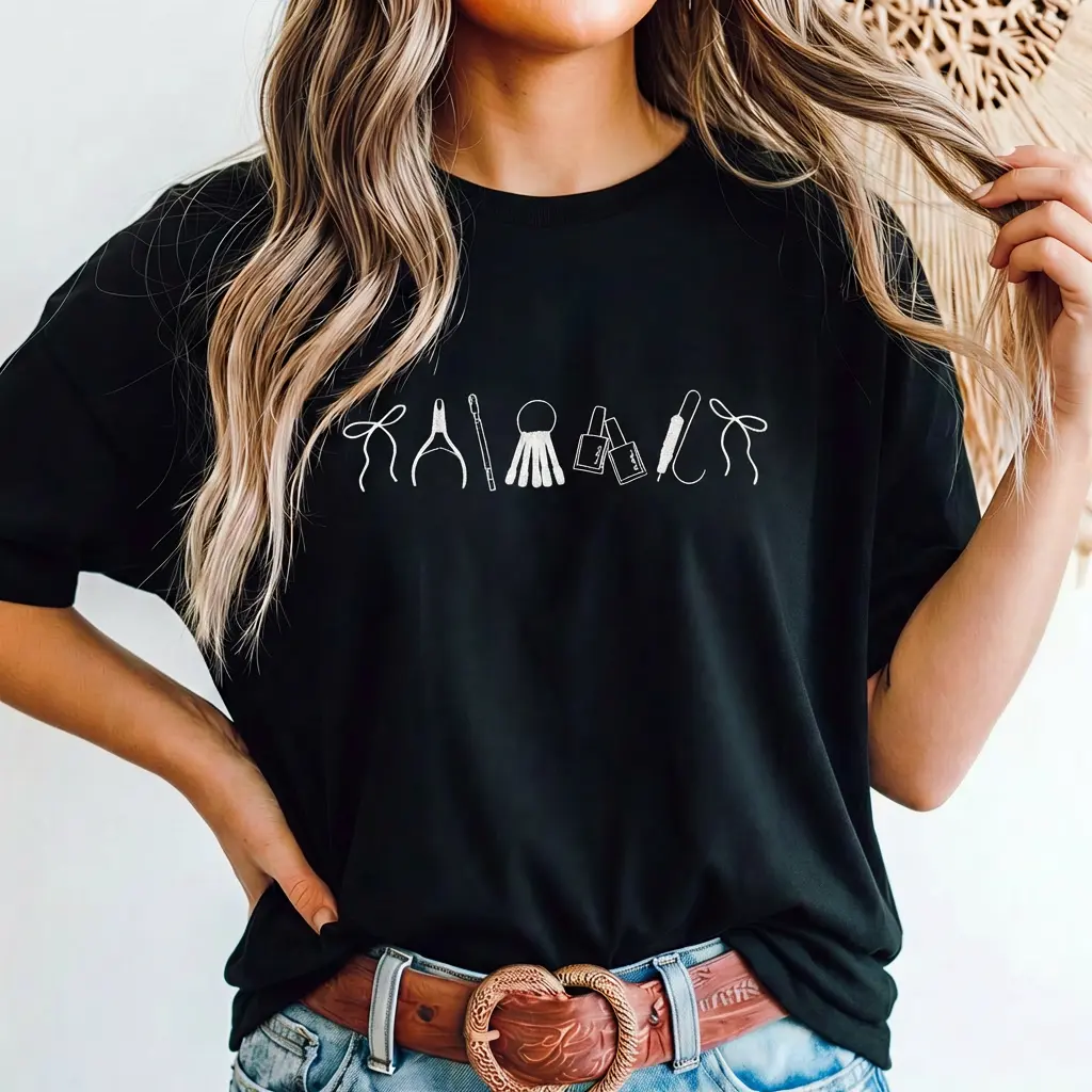 Women's Nail Tech Graphic T-Shirt, Casual Loose Fit Round Neck Top, Gift for Beauty Stylists S-6XL, Baggy, Oversize, Tshirt