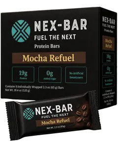 NEX-BAR Mocha Refuel Protein Bars - 8 Pack. Clean Protein Bar with No Added Sugar and No Artificial Sweeteners