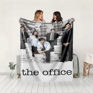 1 piece Stills and character images from the American version of "The Office" themed flannel blanket - Flannel weaving craft, a super-soft comfortable fluffy blanket, suitable for beds and sofas, all-season use, modern geometric pattern, digital