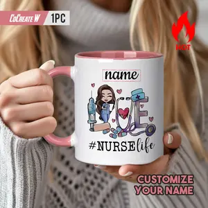 2026  1 Personalized Nurse Mug-custom Name and Number (1/name)-themed Coffee Cup with Stethoscope, Syringe and Care Icon-dishwasher Safe Gift for Nurses, Nursing Students, Medical Staff-add Your Name/initials