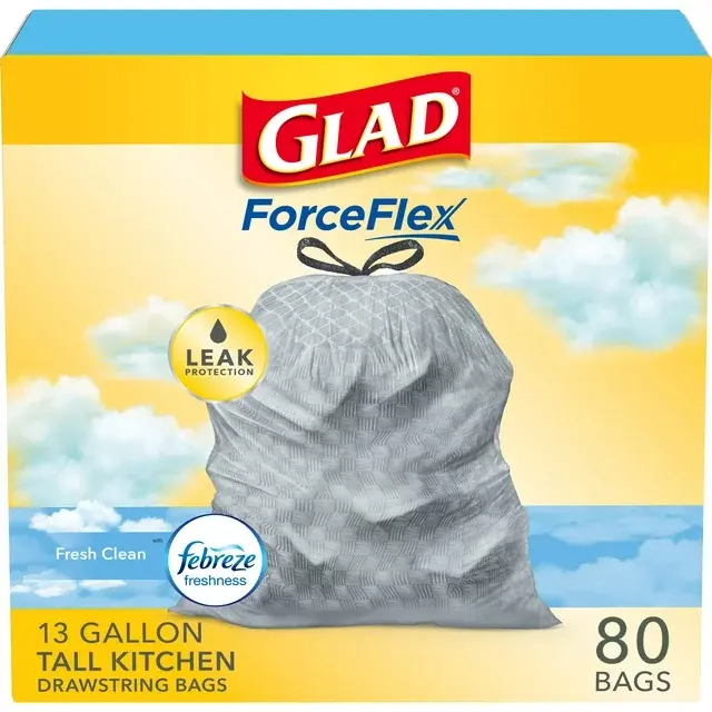 13 Gallon, 80 Bags (Fresh Clean Scent, Febreze Freshness)ForceFlex Tall Kitchen Trash Bags,