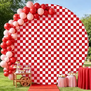 Red Round Backdrop Cover 7.2FT Circle Arch Backdrop Cover Baby Shower Birthday Party Balloon Wedding Photo Background Red Circle Round Arch Cover Fabric Spandex