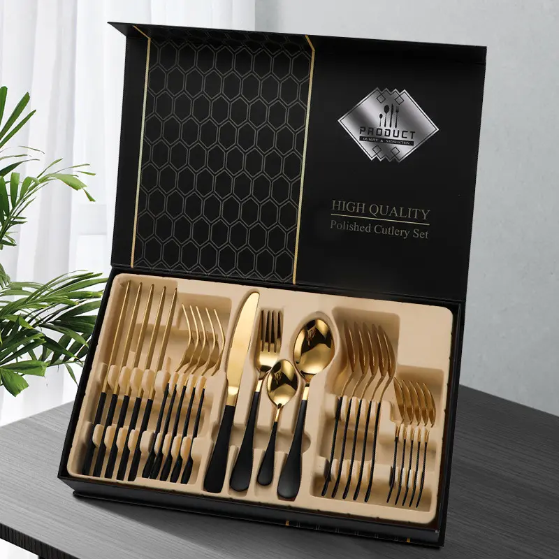 High Quality Stainless Steel 24-Piece Cutlery Set - 1010 4 Main Pieces (Knife, Fork, Spoon) with Gift Box, Holiday Gift, Dinner Service Set, Kitchen Tableware Utensils
