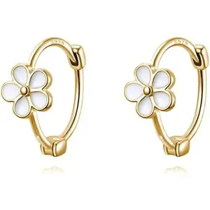 Solid 925 Sterling Silver Flower Hoop Earrings Huggie for Women Teen Girls Daisy Hoop Earrings Cartilage Helix Earrings
