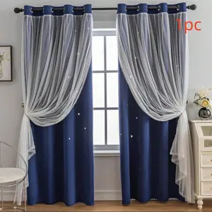 1pc 100%Blackout Curtains For Kid Girls Bedroom Living Room Darking Double Layer Star Cut Out Wall Home Decor  Grommet Window Curtains Privacy Grommet Curtains