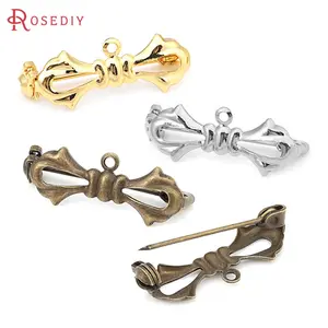 10PCS 27x10MM 18K Gold Color Brass with Safe Fasten Bow Brooch  Diy Jewelry Making Supplies Accessories for Women