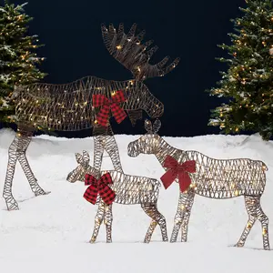 Best Choice Products 4ft 3-Piece Lighted 2D Christmas Moose Set Outdoor Décor w/ 195 LED Lights, Stakes