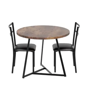Space-Saving Modern Round Dining Table Set for 2 - Upholstered Chairs - Sturdy Steel Frame - Small Kitchen & Dining Room Furniture - Perfect for Apartments, Living Rooms - Gold and White Marble