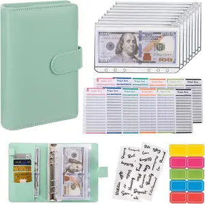 Budget Binder Cash Envelopes A6 Money Saving Binder with Zipper envelopes (Green)